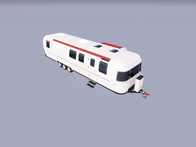 Stylish White Recreational Vehicle With Red Stripes Windows Wheels And Hitch 3d model