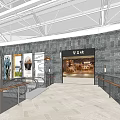 Modern Shopping Mall Lobby Interior With Ceiling Design Tiled Floor And Store Entrance