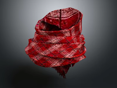 Red Plaid Scarf With Intricate Pattern And Fringed Edges Fashion Design 3d model