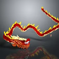 Traditional Chinese Dragon Artwork With Red Yellow Winding Body And Flame Details