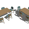 Wooden Dining Table Set With Light Blue Chairs And Matching Wooden Frames