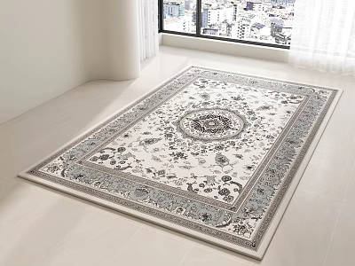 Traditional Square Rug Featuring Intricate Central Pattern And Decorative Border Design 3d model