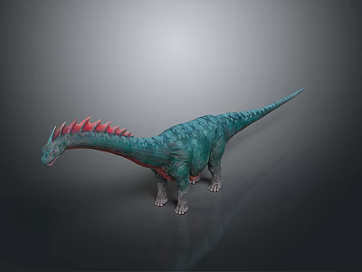 Green Dinosaur Figure With Red Spines Long Neck And Tail In Standing Pose On Gray Surface 3d model
