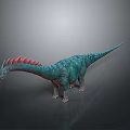 Green Dinosaur Figure With Red Spines Long Neck And Tail In Standing Pose On Gray Surface
