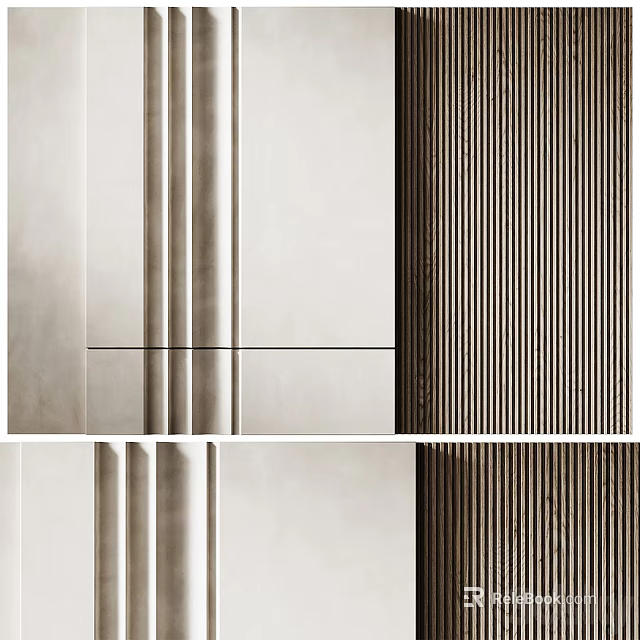 Modern TV Background Wall Design Featuring Light And Dark Vertical Panel Patterns 3d model 