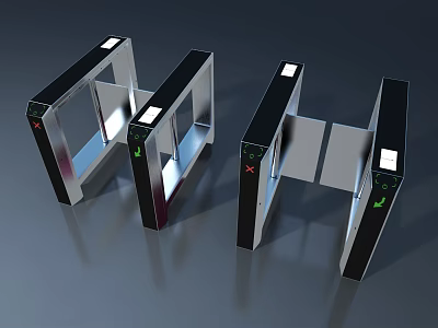 Stainless Steel Swing Gate With Red Green Indicator Lights For Security Access 3d model