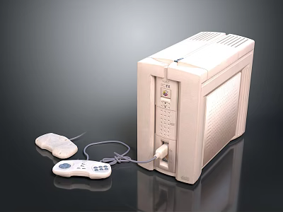 Vintage Beige Electronic Appliance With Two Wired Remote Controls And Control Panel Buttons 3d model
