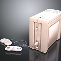 Vintage Beige Electronic Appliance With Two Wired Remote Controls And Control Panel Buttons 3d model