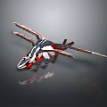 Sci Fi Mechanical Dragon With Red White Black Color Scheme And Spread Wings 3d model