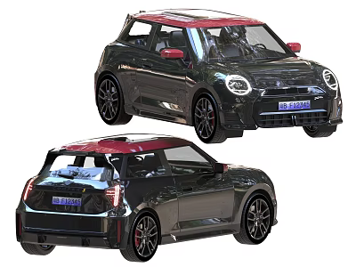 Black Compact Hatchback With Red Roof And Sporty Exterior Design 3d model