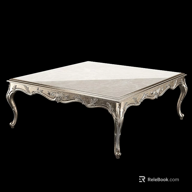Elegant Luxury Dressing Table With Ornate Silver Metal Frame And White Top 3d model 