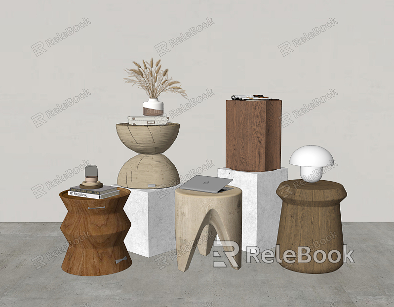 Modern round solid wood stool combination model