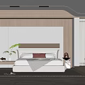 Modern Bedroom Interior Design With Bed Pillows Wardrobe Accent Chair And Area Rug