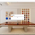 Wooden Shuffleboard Table With Concrete Legs In White Room And Geometric Wall Decor