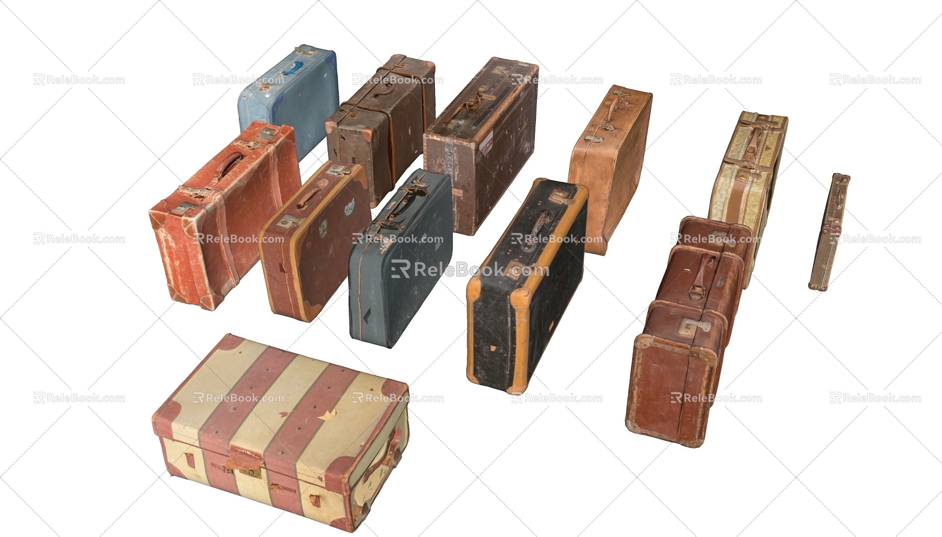 Vintage Travel Box Luggage Vintage Leather Bag 3d model