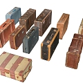 Vintage Travel Box Luggage Vintage Leather Bag 3d model