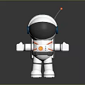 White Cartoon Robot Toy With Orange Antenna Blue Headphones And Reflective Surface