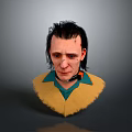 Detailed 3D Character Head With Black Hair Facial Scar Yellow Fur Collar Green Shirt