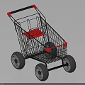 Black Frame Shopping Cart as Public Facility with Red Seat Handle and Wheels