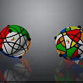 Colorful Geometric Spherical Structures With Multicolored Panels And Black Vertex Details