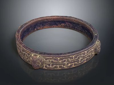 Antique Style Intricately Carved Bracelet With Geometric Pattern And Decorative Details 3d model