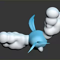 Cute Blue Game Character With White Cloud Wings And Green Leaf Antenna