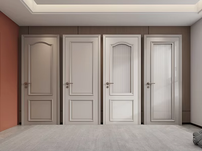 Four Light Toned Hinged Doors With Various Designs In Interior Display Space 3d model