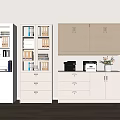 Modern Office Bookcases In White And Light Wood With Glass Doors Drawers Printers And Vase