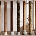 Quiet pillars, old wooden pillars, old wooden boards, wooden beams, column heads, columns 3d model