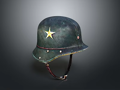 Vintage Green Military Weapon Helmet with Yellow Star and Leather Straps 3d model