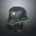 Vintage Green Military Weapon Helmet with Yellow Star and Leather Straps