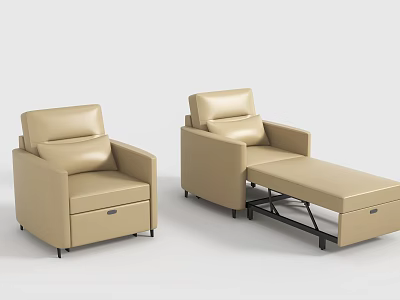 Modern Beige Sofa Set With Single Armchair And Ottoman Storage Drawers 3d model