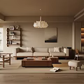 Quiet Chinese and Ancient Style Home Restaurant Solid Wood Sofa Coffee Table Combination Leisure Chair Decorative Cabinet Solid Wood Dining Table and Chair Chandelier 3d model