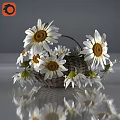 Decorative Ornament Set with Wicker Basket and White Daisies for Tabletop Decoration