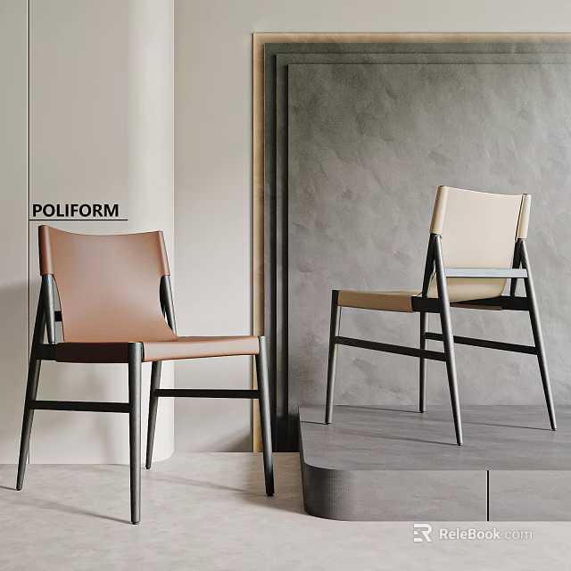 Poliform Dining Chairs With Brown Beige Leather Seats And Black Frame Design 3d model