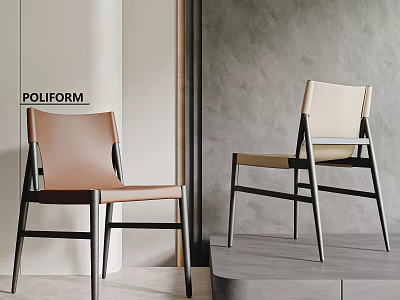 Poliform Dining Chairs With Brown Beige Leather Seats And Black Frame Design 3d model