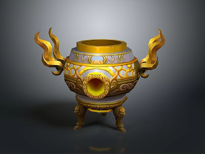Ornamental Decor Set With Golden Flame Handles Three Legged Base Intricate Patterns Central Opening 3d model