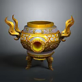 Ornamental Decor Set With Golden Flame Handles Three Legged Base Intricate Patterns Central Opening 3d model
