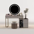 Modern Dressing Table With Circular Backlit Mirror Cosmetics Stool And Cabinet 3d model