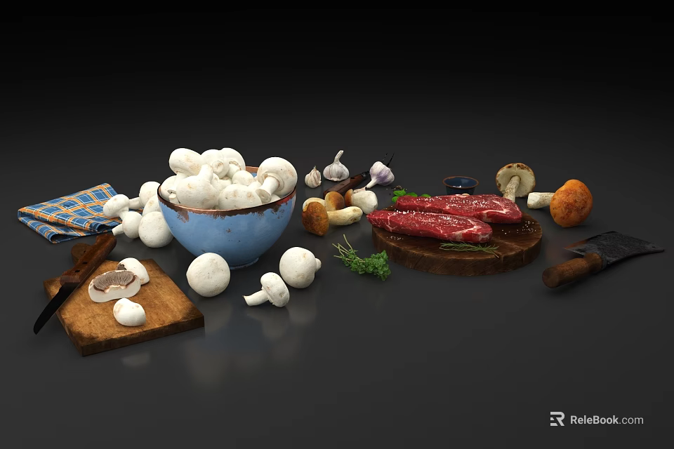 Modern Kitchen Utensils Including Bowl Chopping Board Knife and Fresh Ingredients 3d model 