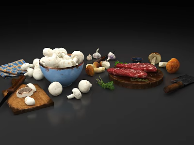 Modern Kitchen Utensils Including Bowl Chopping Board Knife and Fresh Ingredients 3d model