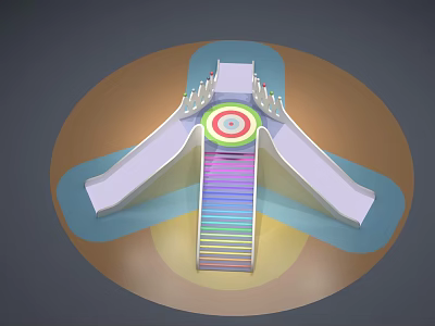 Colorful Play Structure With Two White Slides Rainbow Staircase And Circular Target Pattern 3d model