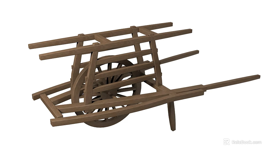 Traditional Wooden Cart With Spoked Wheel And Sturdy Frame Handles Design 3d model 
