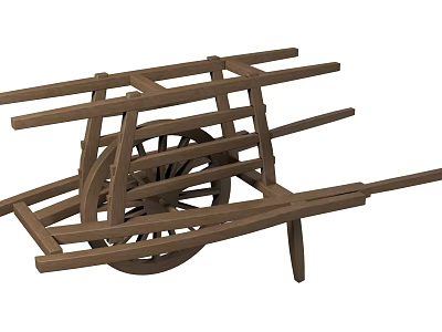 Traditional Wooden Cart With Spoked Wheel And Sturdy Frame Handles Design 3d model
