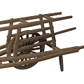 Traditional Wooden Cart With Spoked Wheel And Sturdy Frame Handles Design