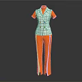 Gray White Plaid Vest With Black Buttons Orange Sleeves And Orange Pants White Stripes