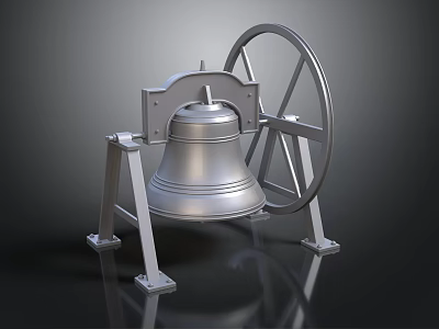 Household Silver Metal Bell With Wheel And Stand For Home Decoration 3d model