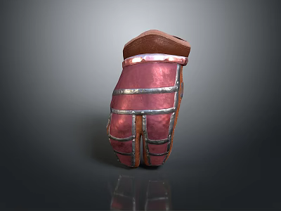 Stylish Red Leather Glove With Brown Cuff And Metallic Strips For Daily Use And Protection 3d model