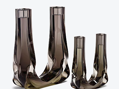 Ornamental Decor Set of Two Glass Vases With Smoky Brown Unique Modern Design 3d model