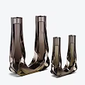 Ornamental Decor Set of Two Glass Vases With Smoky Brown Unique Modern Design